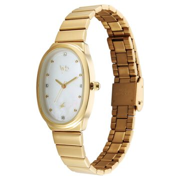 Vyb Enigma By Fastrack Quartz Analog Mother of Pearl Dial Golden Metal Strap Watch For Girls