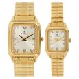 Titan Quartz Analog with Day and Date Champagne Dial Metal Strap Watch for Couple