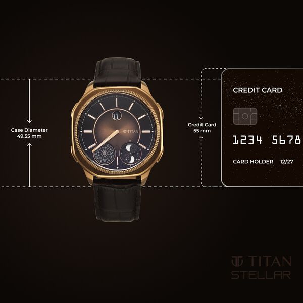 Titan Stellar Zodiac Analog with Dual Moonphase and Jumping Hour and Brown Dial Brown Leather Strap Watch for Men - image number 3