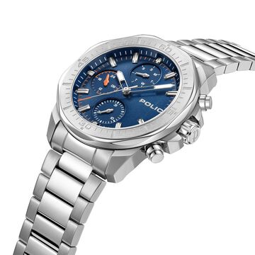 Police Quartz Multifunction Blue Dial Silver Stainless Steel Strap Watch For Men