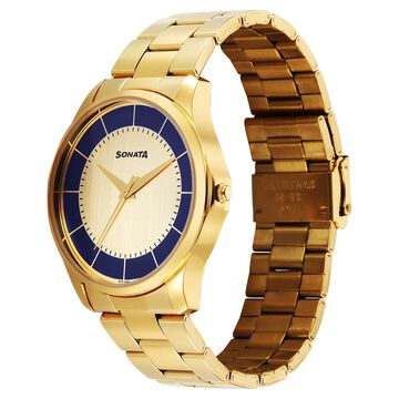Sonata Traditional Essentials Quartz Analog Multicoloured Dial Golden Metal Strap Watch For Men