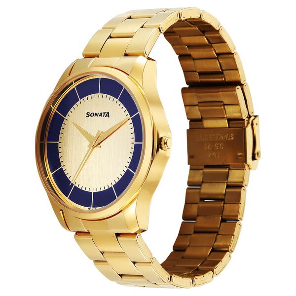 Sonata Traditional Essentials Quartz Analog Multicoloured Dial Golden Metal Strap Watch For Men - image number 2
