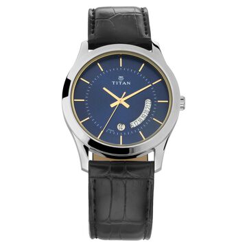Titan Blue Dial Analog with Date Leather Strap watch for Men
