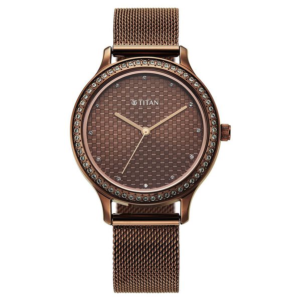 Titan Purple Superheads Quartz Analog Brown Dial Brown Stainless Steel Strap Watch For Women - image number 0