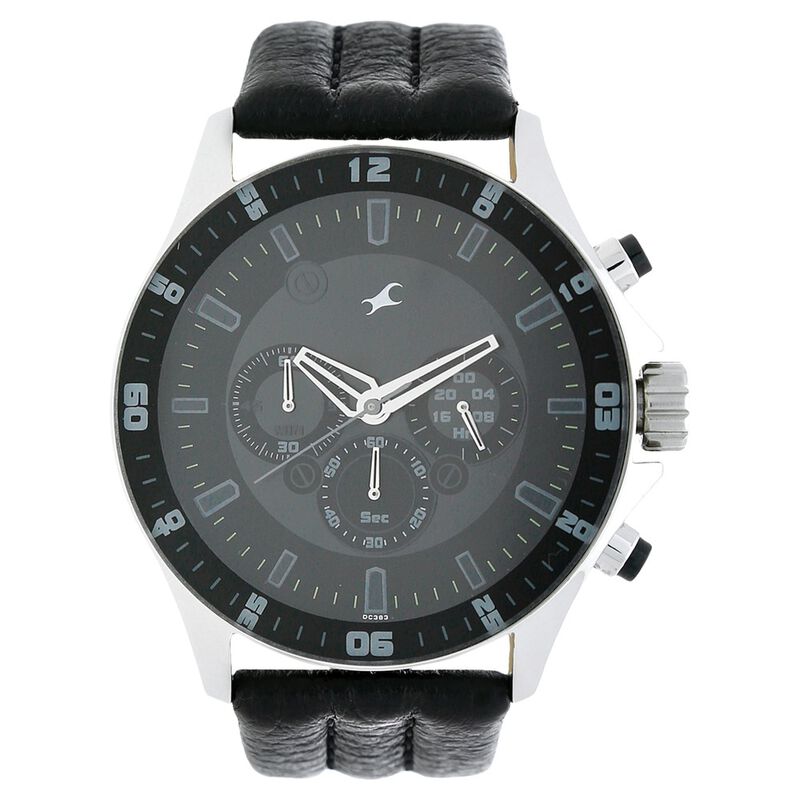 Fastrack Quartz Chronograph Grey Dial Leather Strap Watch for Guys