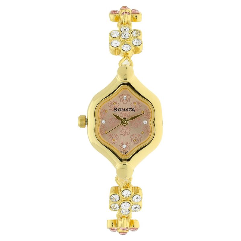 Sonata Quartz Analog Pink Dial Metal Strap Watch for Women