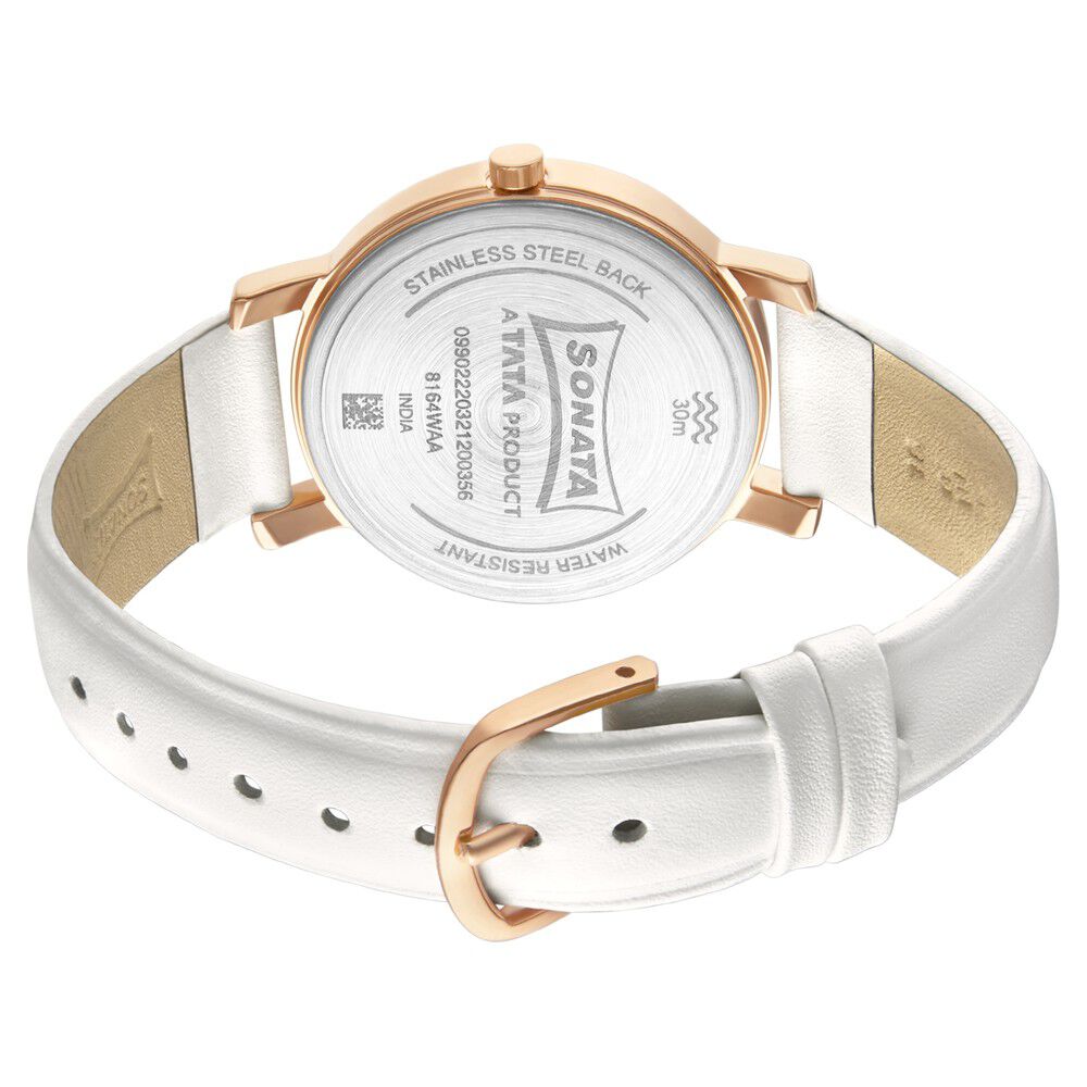 Buy Online Sonata Play White Dial Women Watch With Leather Strap ns8164wl04 Titan