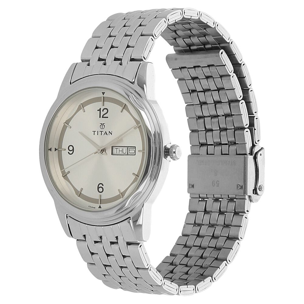Buy Online Titan Quartz Analog with Day and Date Silver Dial