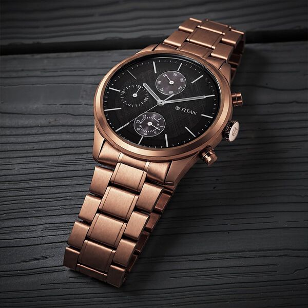 Titan Neo Splash Quartz Multifunction Black Dial Stainless Steel Strap Watch for Men - image number 0