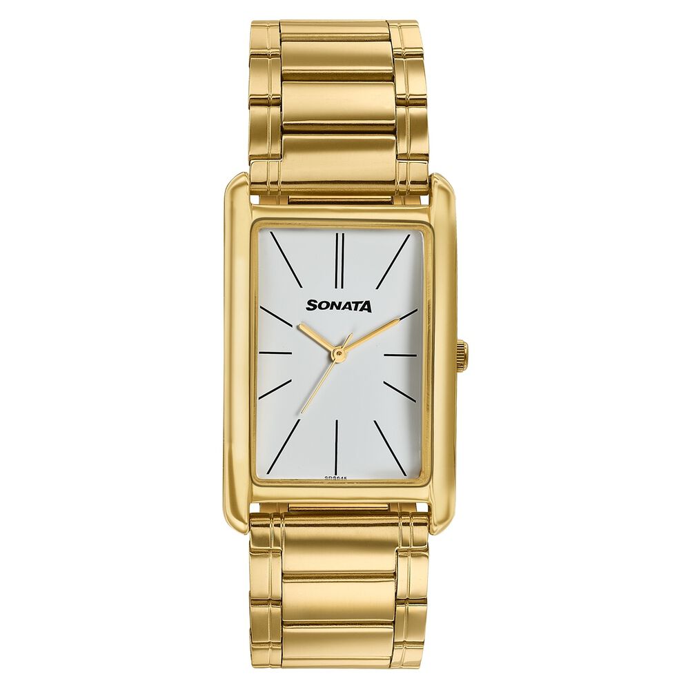 Sonata Ascent Gold Rectangular Watch with Metal Bracelet-image-7