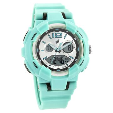 Fastrack Street Line Quartz Digital Analog Digital Silver Dial Green PU Strap Watch For Girls