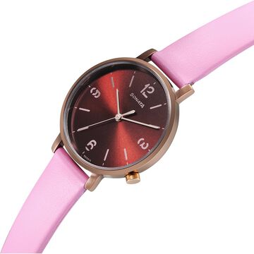 Sonata Essentials Brown Dial Leather Strap Watch for Women