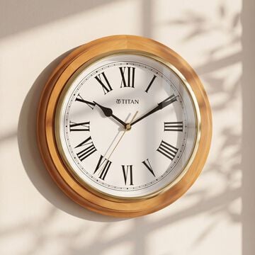 Titan Wooden Classic White Dial Round Wall Clock with Pine Wood Frame & Silent Sweep | 30 cm x 30 cm x 4.3 cm