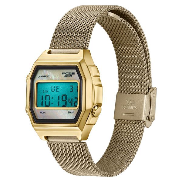 Poze By Sonata Digital Digital Beige Dial Beige Metal Strap Watch For Women - image number 4