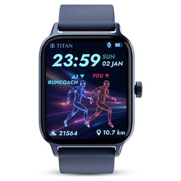 Titan Traveller with 4.52 cm AMOLED Display, BT Calling, India's First FitVerse Smartwatch with Blue Leather Strap