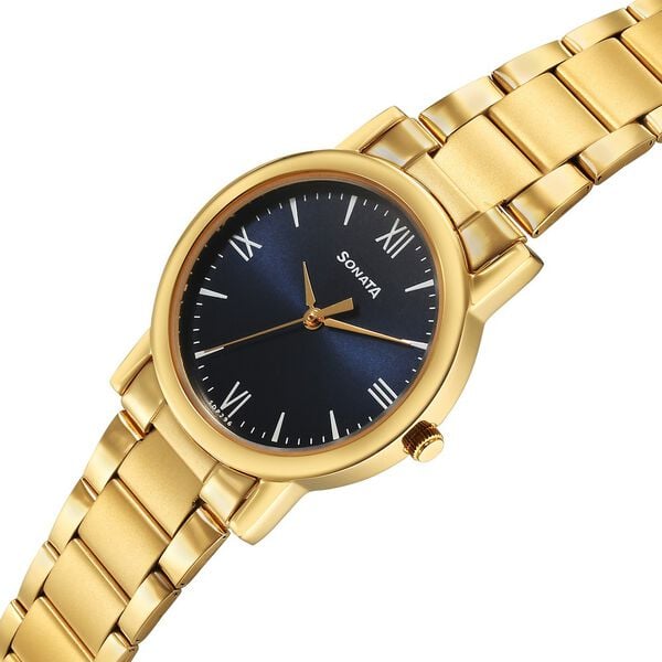 Buy Online Sonata Classic Quartz Analog Blue Dial Golden Stainless