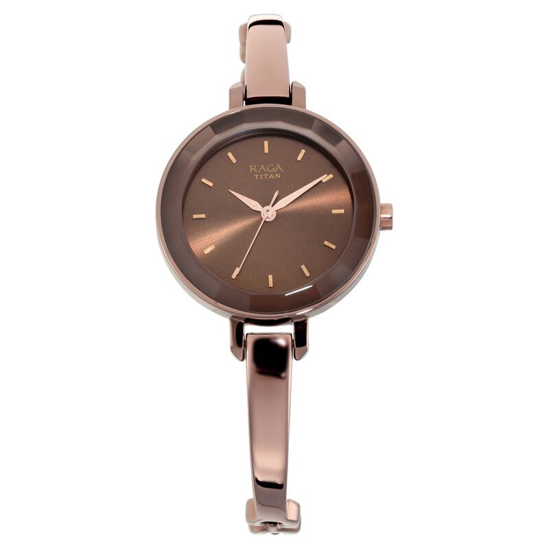 Titan Quartz Analog Brown Dial Metal Strap Watch for Women