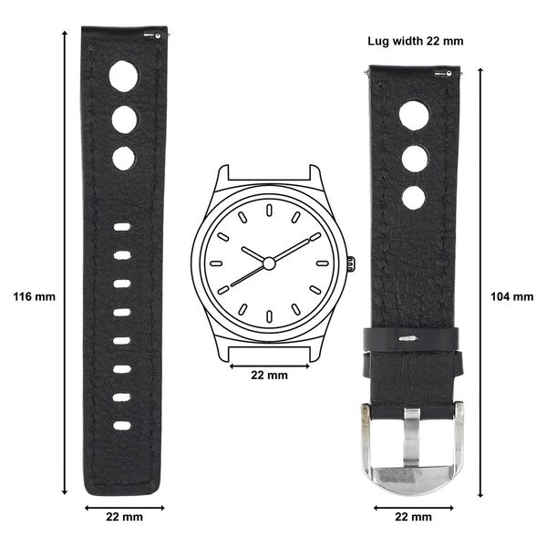 22 mm Black Genuine Leather Straps for Men - image number 1