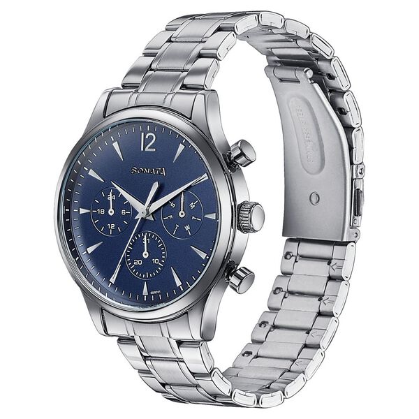 Sonata Wedding Edit Quartz Multifunction Blue Dial Stainless Steel Strap Watch For Men - image number 3