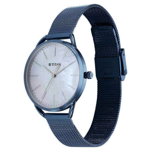 Titan Slimline Quartz Analog Mother Of Pearl Dial Blue Stainless Steel Strap Watch for Women - image number 2