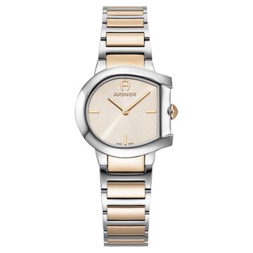 Aigner Quartz Analog Pink Dial Two Toned Stainless Steel Strap Watch For Women