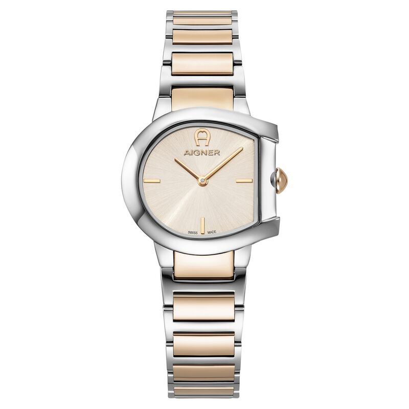 Aigner Quartz Analog Pink Dial Two Toned Stainless Steel Strap Watch For Women