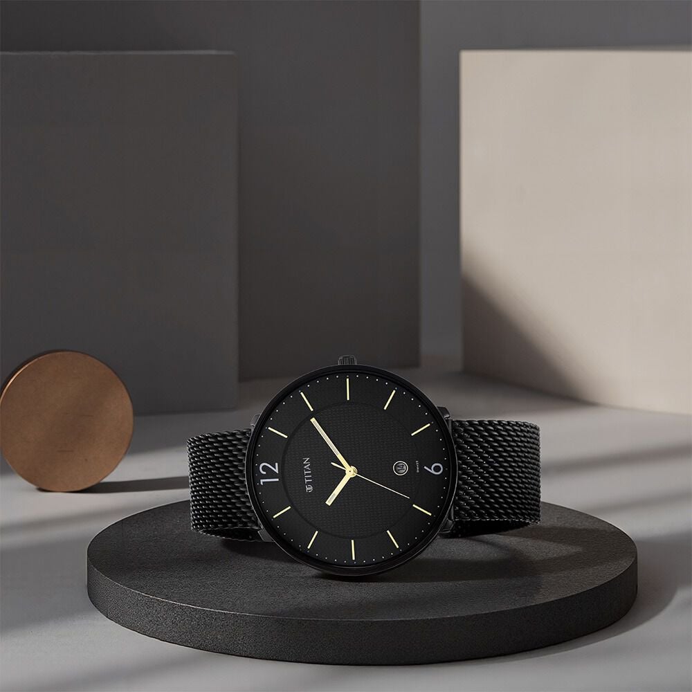 Titan - Black and Gold Collection - Quartz Analog Black Dial Black Stainless Steel Strap watch for Men-image-19