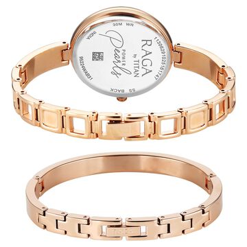 Titan Raga Power Pearls Quartz Analog Mother of Pearl Dial Rose Gold Metal Strap Watch For Women