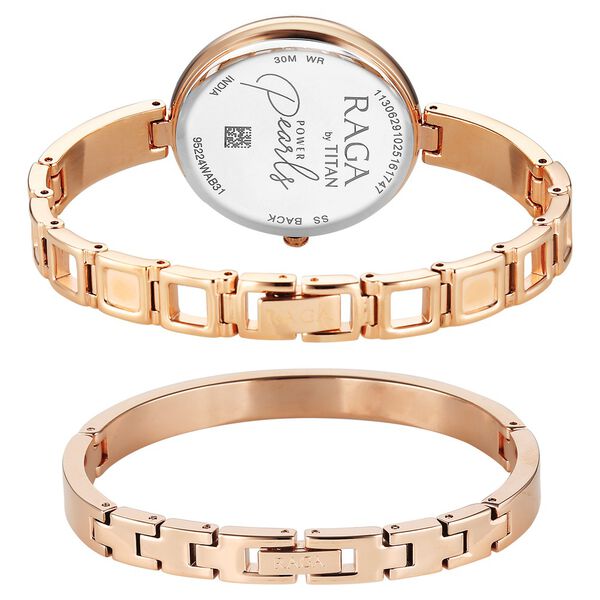 Titan Raga Power Pearls Quartz Analog Mother of Pearl Dial Rose Gold Metal Strap Watch For Women - image number 4