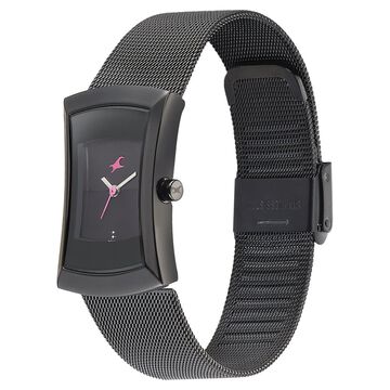 Fastrack Pulse Quartz Analog Black Dial Stainless Steel Strap Watch for Girls