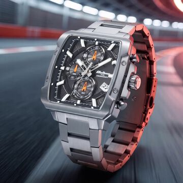 Octane Velocity Sporty Black Dial Tonneau Stainless Steel Watch For Men