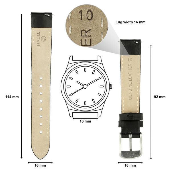 16 mm Black Genuine Leather Strap for Women - image number 1