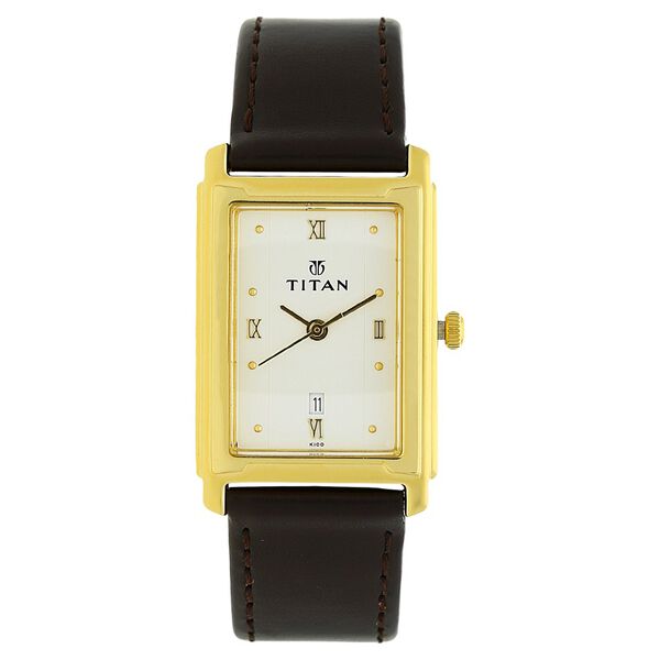 Titan Rectangle White Dial Analog with Date Leather Strap watch for Men - image number 0