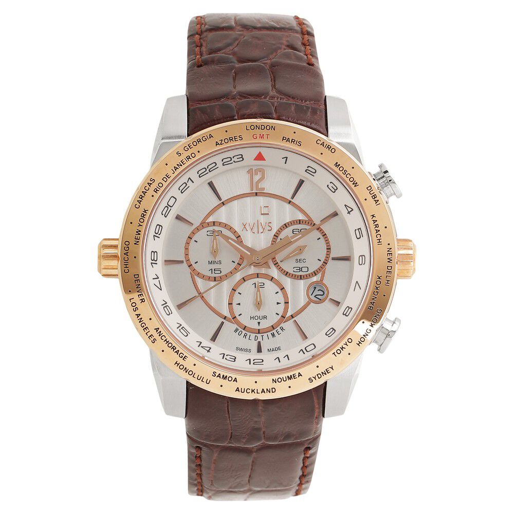 Buy Online Xylys Swiss Chronograph Brown Leather Strap and Silver