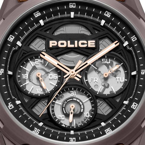 Police Quartz Multifunction Black Dial Brown Silicone Strap Watch For Men - image number 3