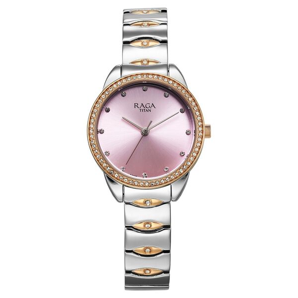 Titan Raga Showstopper Quartz Analog Purple Dial Two Toned Metal Strap Watch For Women - image number 0