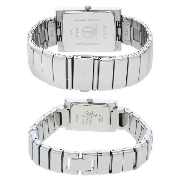 Titan Quartz Analog with Day and Date White Dial Stainless Steel Strap Watch for Couple - image number 3