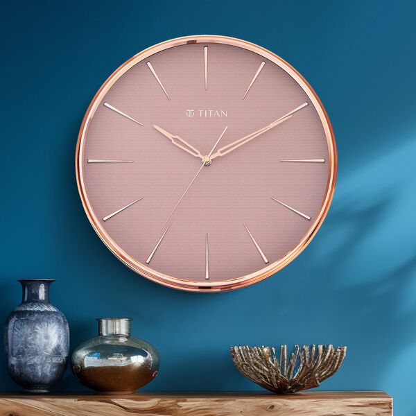Titan Contemporary Rustic Pink Wall Clock in a Glossy Finish with a Textured Dial 32.5 x 32.5 cm (Medium) - image number 0