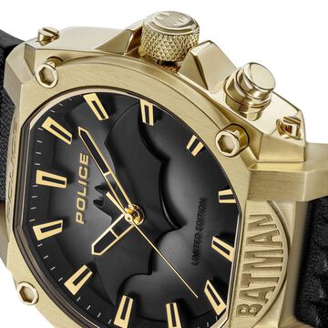 Police Batman Quartz Analog With Back light Black Round Dial Black Leather Strap Watch For Men