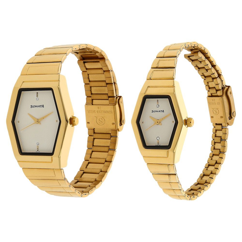 Buy Online Sonata Quartz Analog White Dial Stainless Steel Strap Watch for Couple nk70838074ym01 Titan