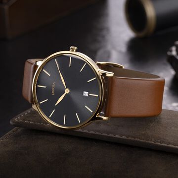 Titan Nebula Lustre 18k Gold Analog Leather Strap Watch for Men