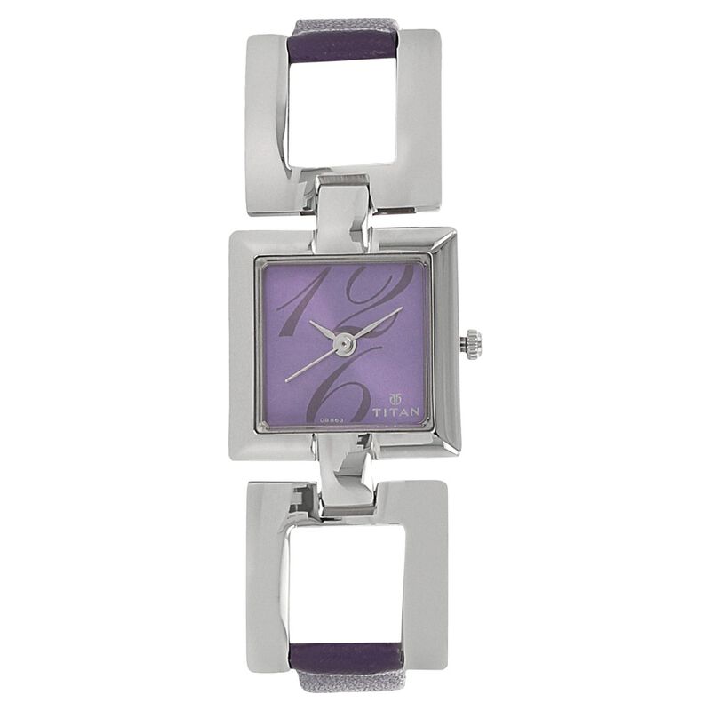 Titan Quartz Analog Purple Dial Leather Strap Watch for Women