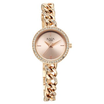 Titan Raga Showstopper Quartz Analog Rose Gold Round Dial Rose Gold Metal Strap Watch For Women