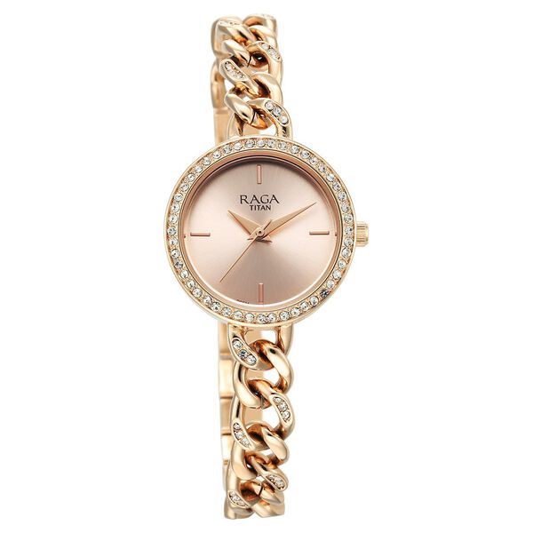 Titan Raga Showstopper Quartz Analog Rose Gold Round Dial Rose Gold Metal Strap Watch For Women - image number 1