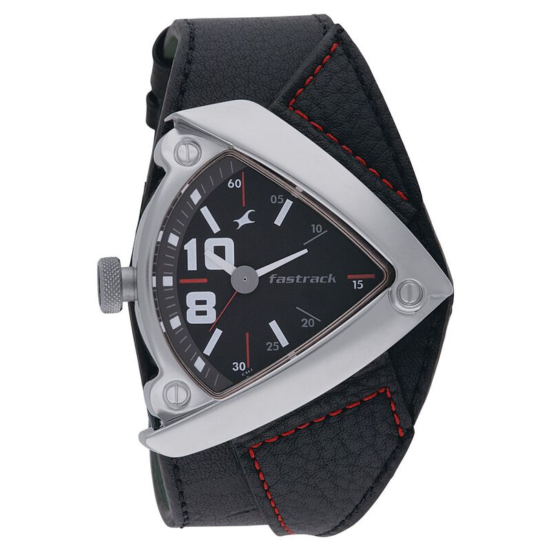 Fastrack Quartz Analog Black Dial Leather Strap Watch for Guys