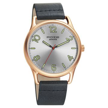 Poze by Sonata Quartz Analog Silver Dial PU Leather Strap Watch for Men