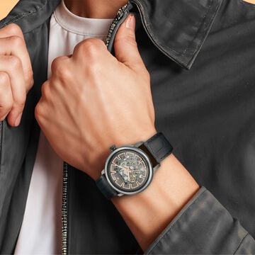 Titan Magnate Automatic Black Dial Black Leather Strap Watch for Men