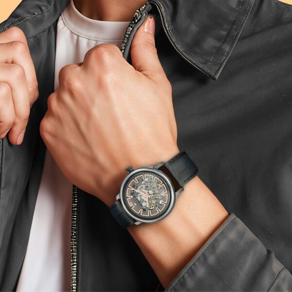 Titan Magnate Automatic Black Dial Black Leather Strap Watch for Men - image number 7