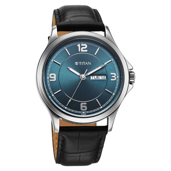 Titan Neo Arabic Analog with Day Date Teal Blue Dial Black Leather Strap Watch for Men - image number 2