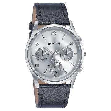 Sonata Wedding Edit Quartz Multifunction Silver Dial Leather Strap Watch For Men